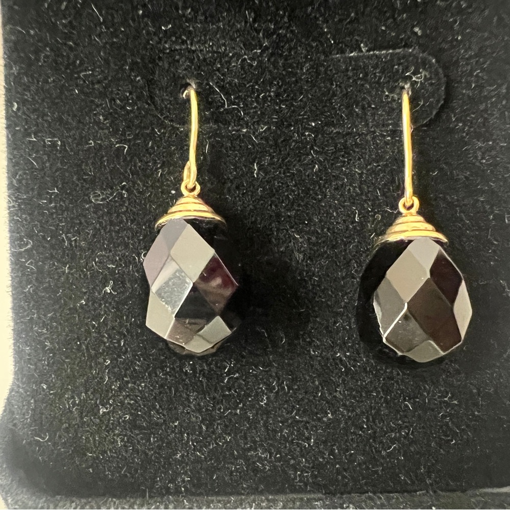 Dangle Onyx 14k Solid Gold Earnings - Picture 3 of 8